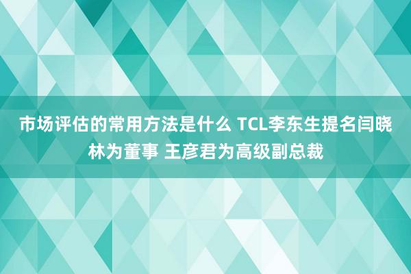 市场评估的常用方法是什么 TCL李东生提名闫晓林为董事 王彦君为高级副总裁