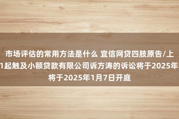 市场评估的常用方法是什么 宜信网贷四肢原告/上诉东谈主的1起触及小额贷款有限公司诉方涛的诉讼将于2025年1月7日开庭